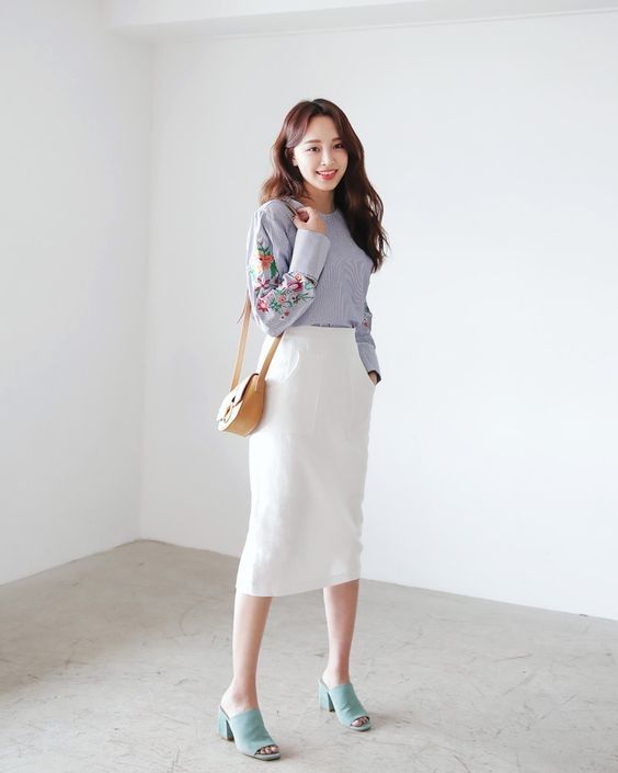 藍白穿搭　優雅 